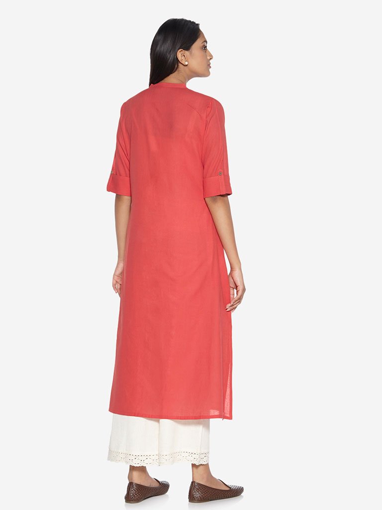 Utsa Coral Floral Embroidery A-line Kurta