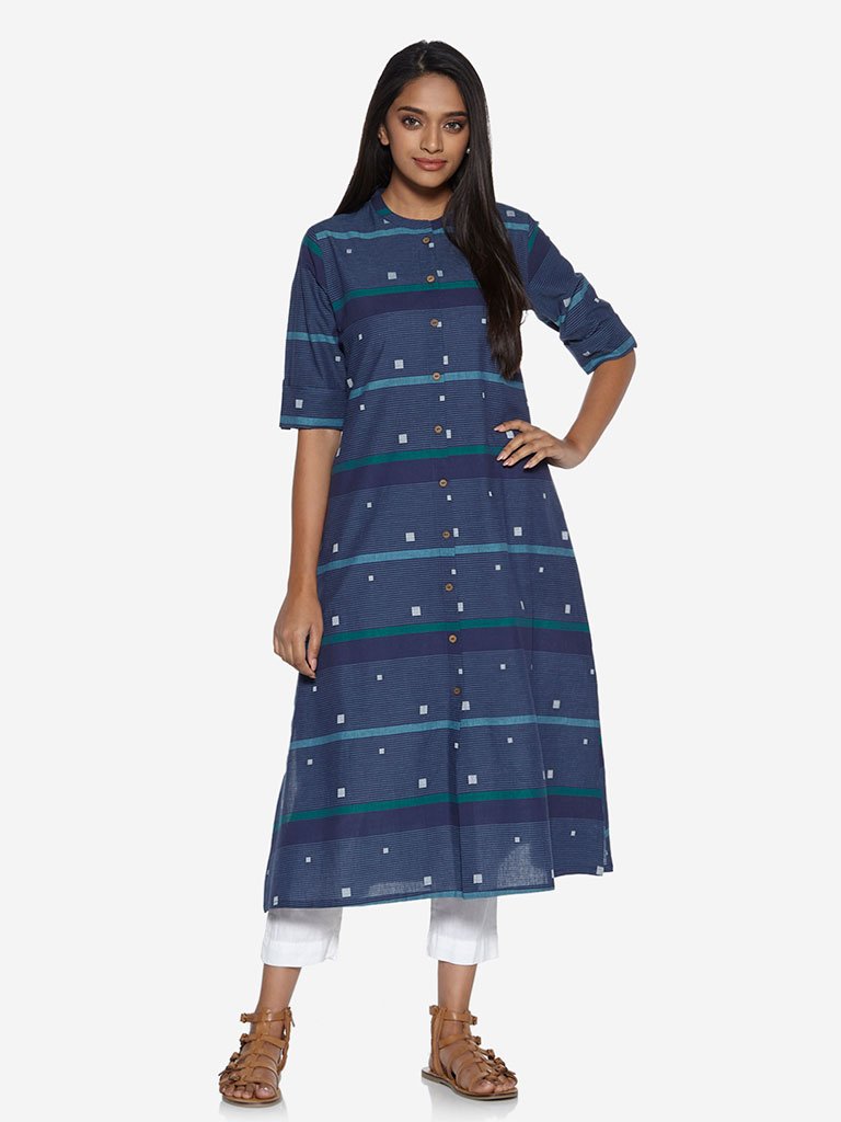 Utsa Indigo Striped A-Line Kurta