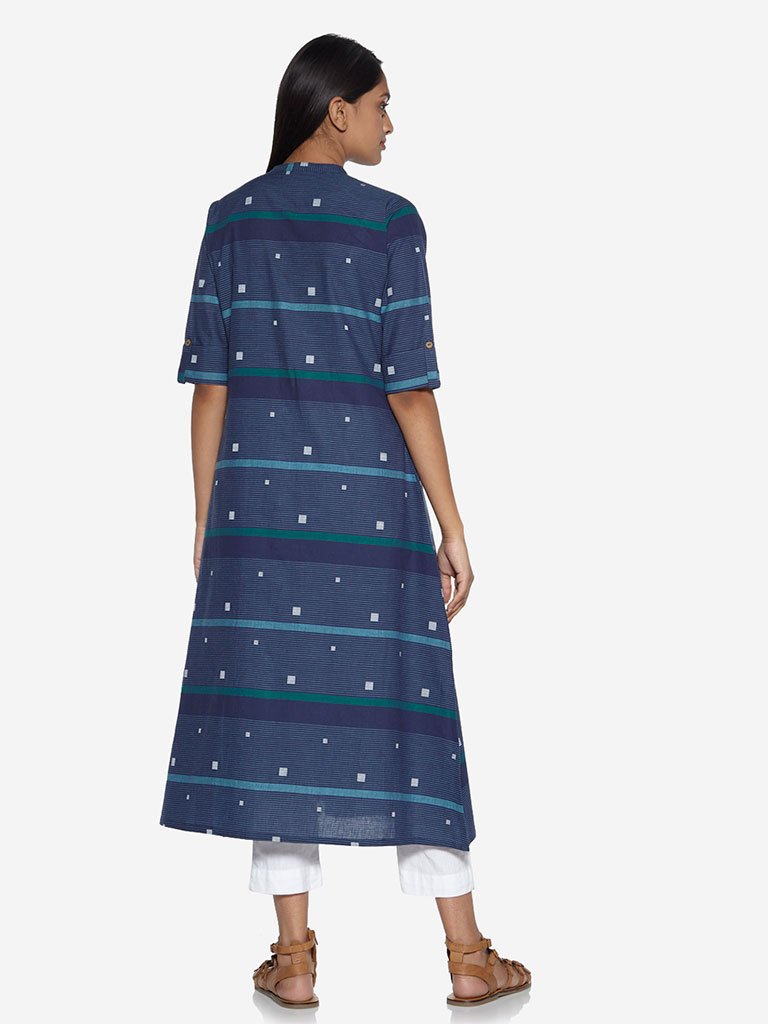 Utsa Indigo Striped A-Line Kurta