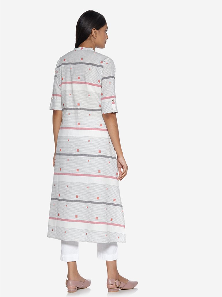 Utsa Off-White Striped A-Line Kurta