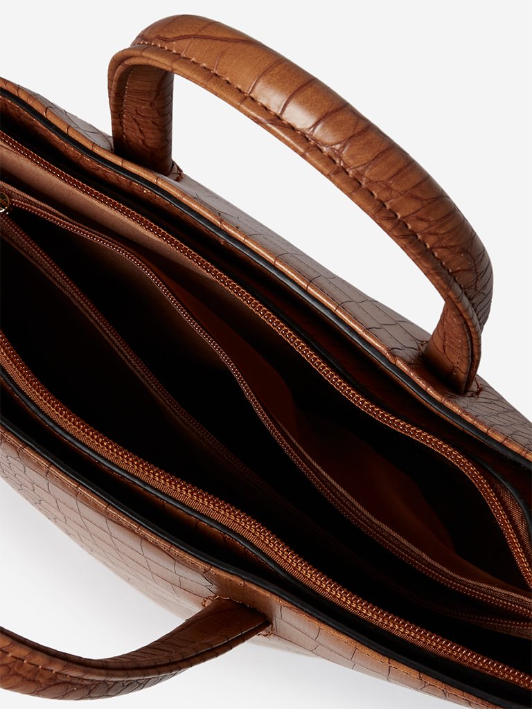 LOV Brown Crocodile-Textured Bucket Bag