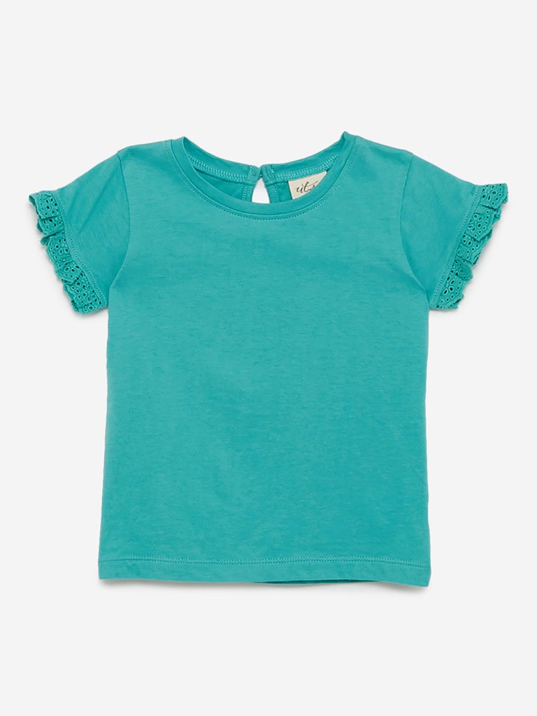 Utsa Kids Light Turquoise Ruffled T-Shirt