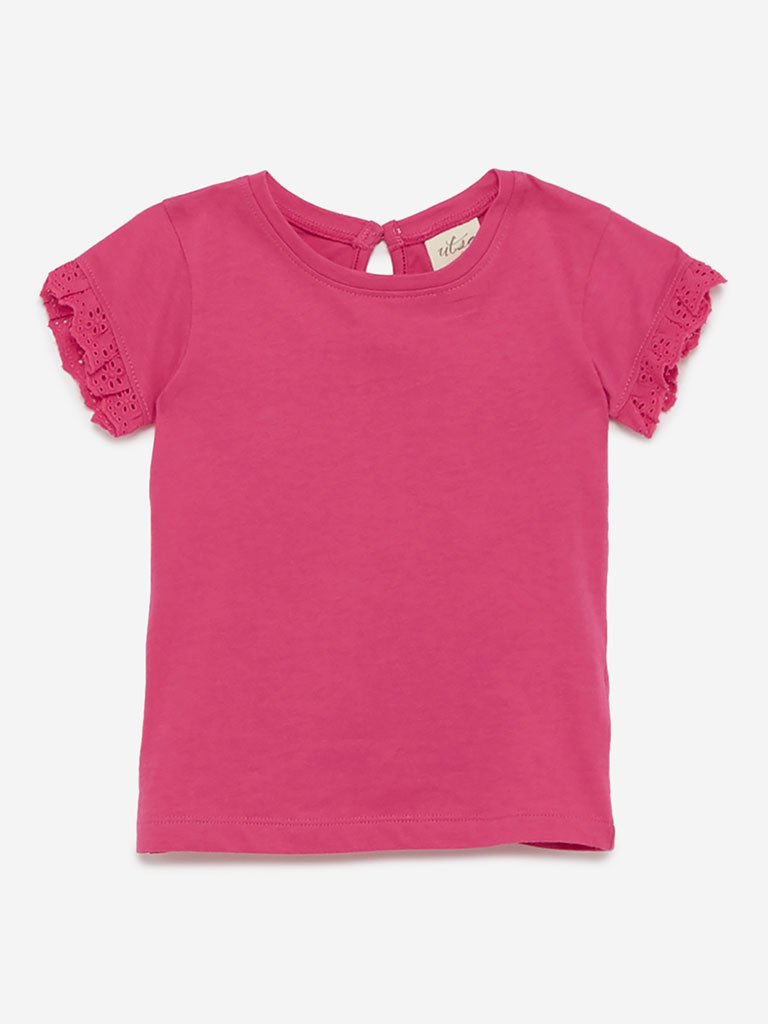 Utsa Kids Dark Pink Ruffled T-Shirt