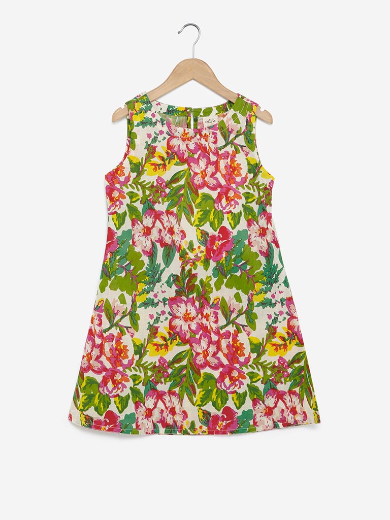 Utsa Kids Multicolour Floral Print A-line Kurta