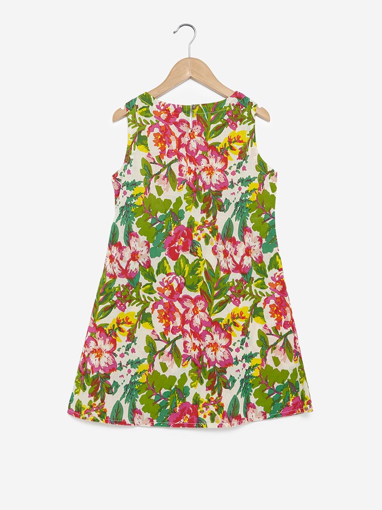 Utsa Kids Multicolour Floral Print A-line Kurta