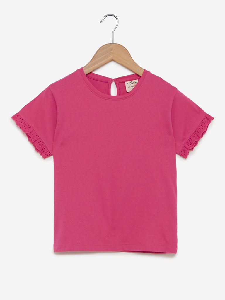 Utsa Kids Dark Pink Ruffled T-Shirt