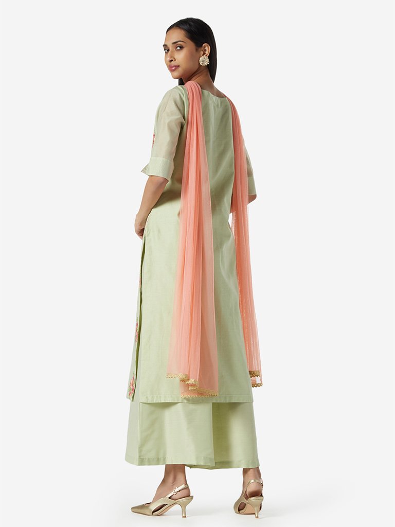 Vark Sea Green Kurta, Palazzos And Dupatta