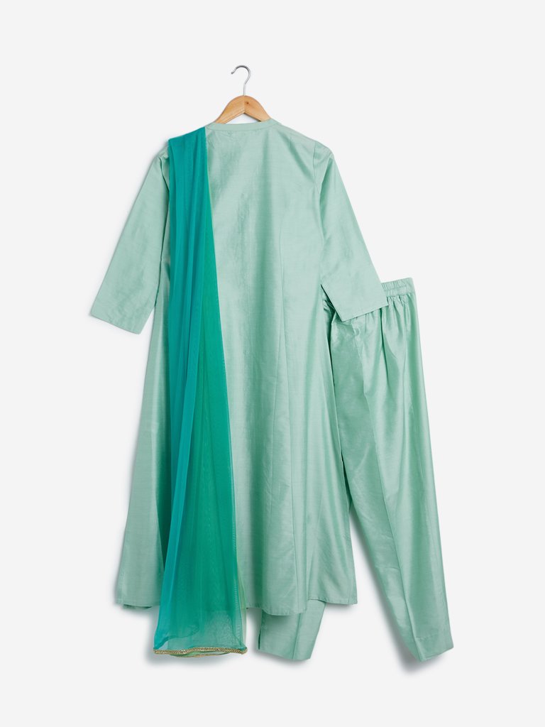 Vark Sea-Green Kurta, Dupatta and Ethnic Pants