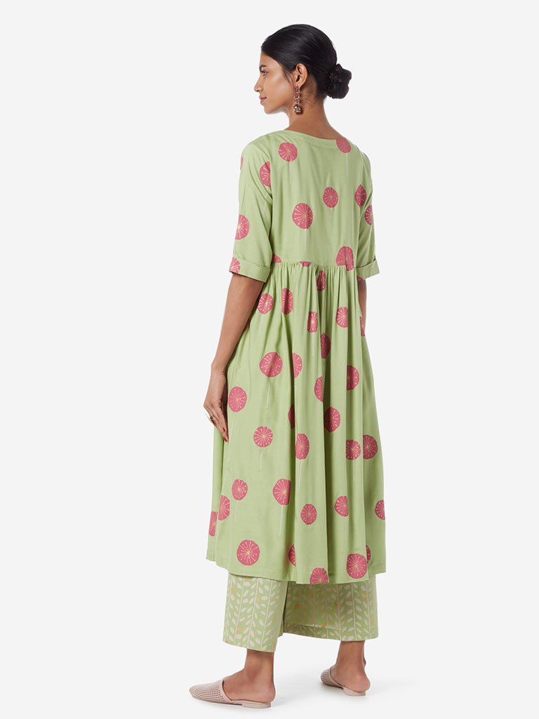 Utsa Green Printed Fit-And-Flare Kurta