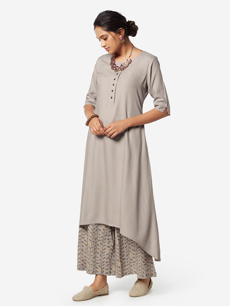Utsa Beige High-Low Kurta