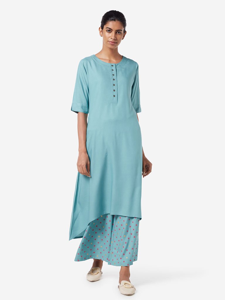 Utsa Turquoise Solid High-Low Kurta