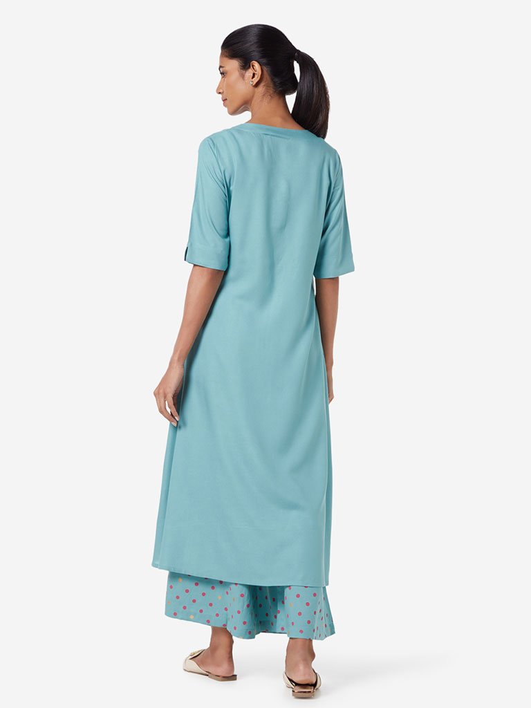 Utsa Turquoise Solid High-Low Kurta