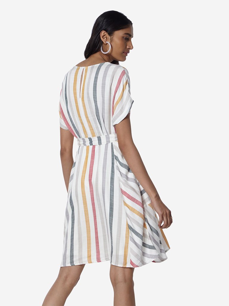 LOV Off-White Striped Nancy Dress With Belt