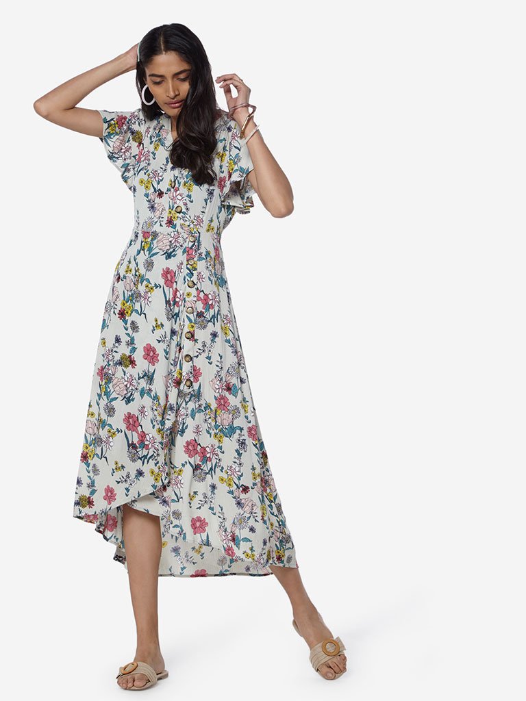 LOV Off-White Floral Candy High-Low Dress