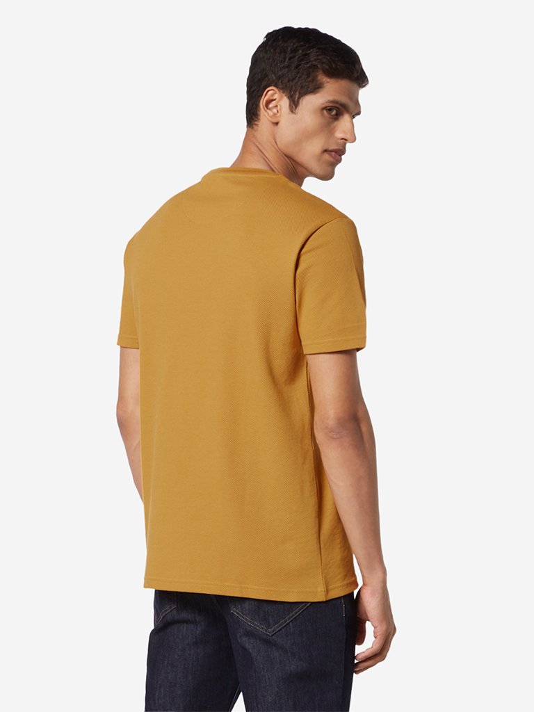 Ascot Mustard Self-Textured Slim Fit T-Shirt