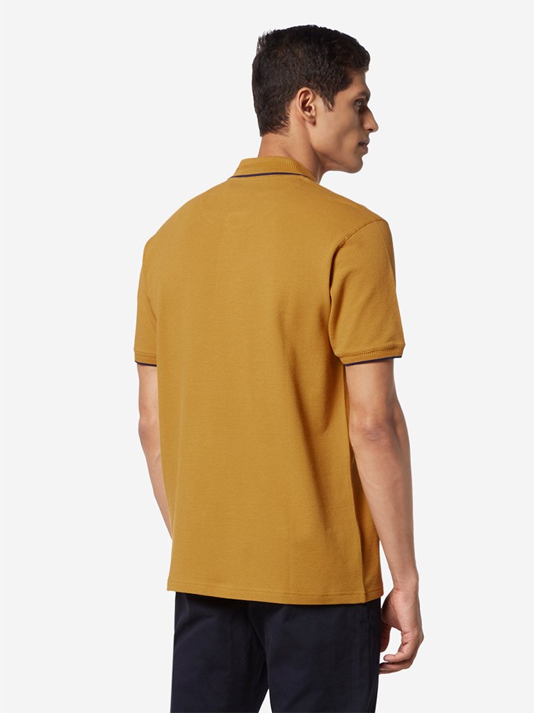 Ascot Mustard Textured Slim Fit Polo T-Shirt