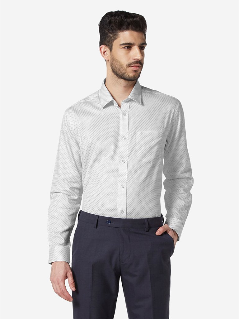 WES Formals White Printed Relaxed Fit Shirt