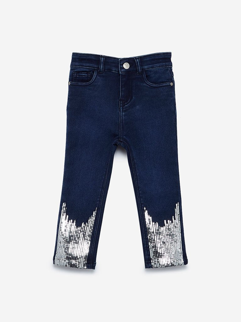 HOP Kids Dark Indigo Sequin Detailed Jeans