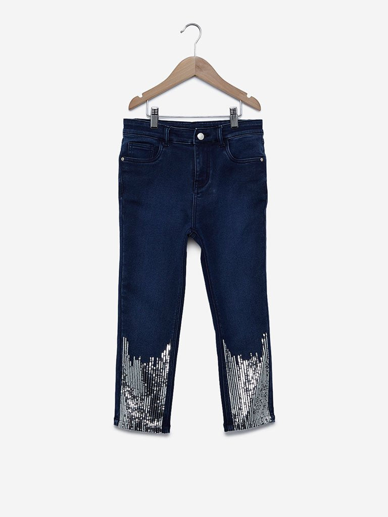 Y&F Kids Dark Indigo Sequin Detailed Jeans