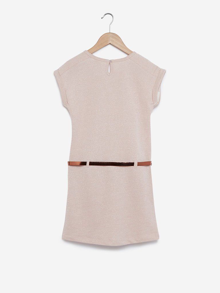 Y&F Kids Peach Sequinned Karen Dress With Belt