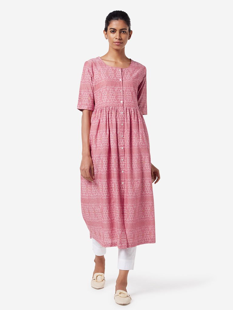 Utsa Pink Ikat Pattern Fit-And-Flare Kurta