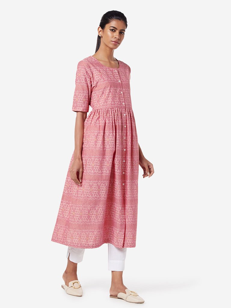 Utsa Pink Ikat Pattern Fit-And-Flare Kurta