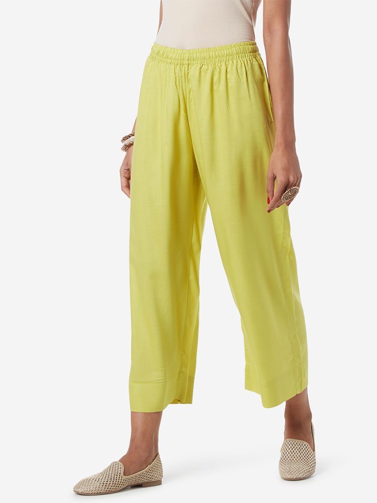 Utsa Lime Cropped Palazzos