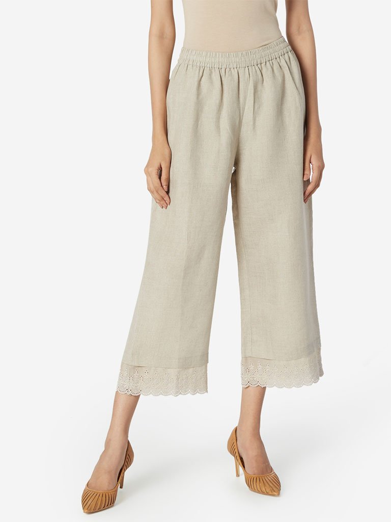Zuba Ecru Lace Design Palazzos