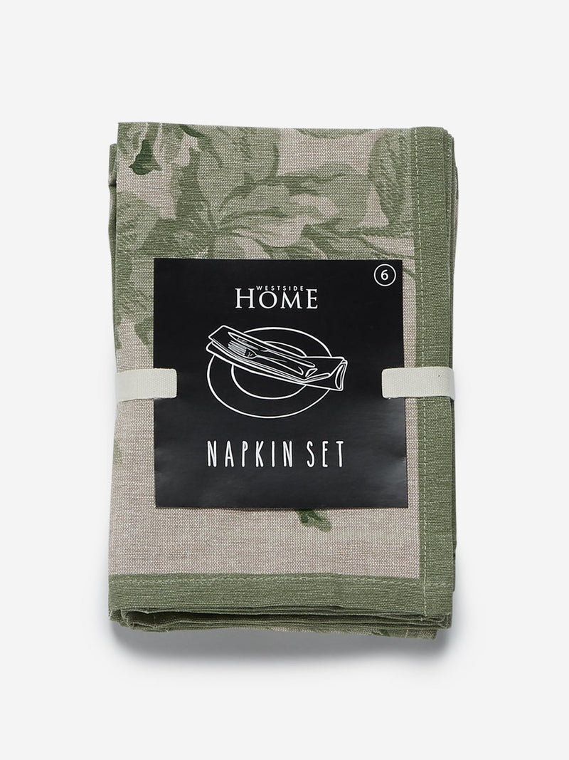 Westside Home Green Floral Print Napkin Set of Six