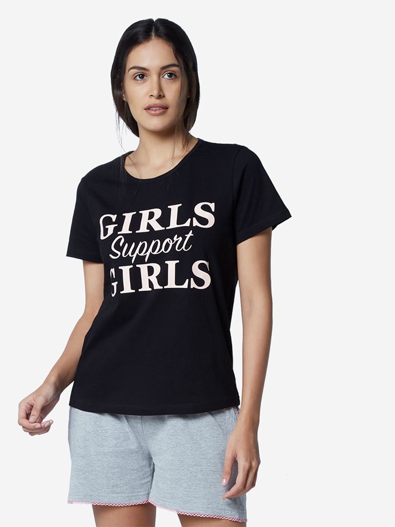 Wunderlove Black Text Print T-Shirt