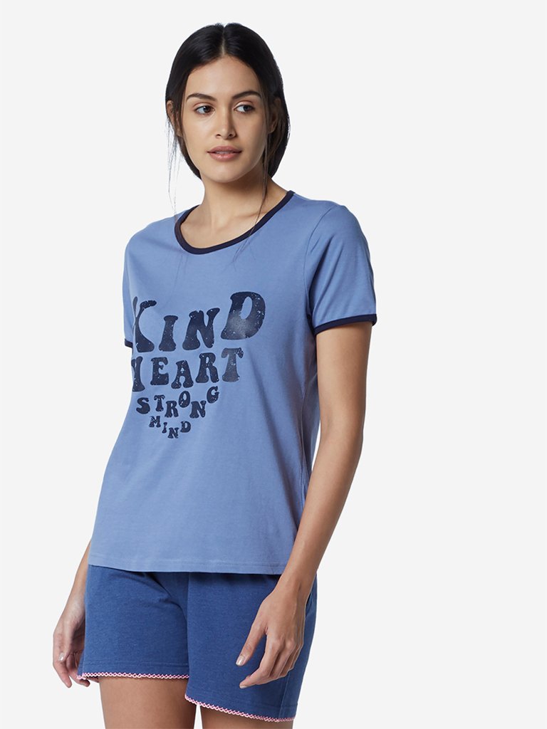 Wunderlove Blue Typographic Print T-Shirt