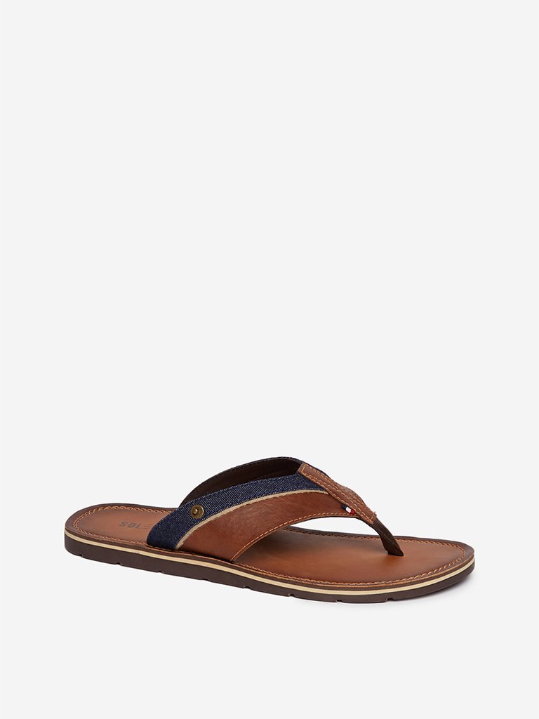 SOLEPLAY Tan V-Strap Faux-Leather Sandals