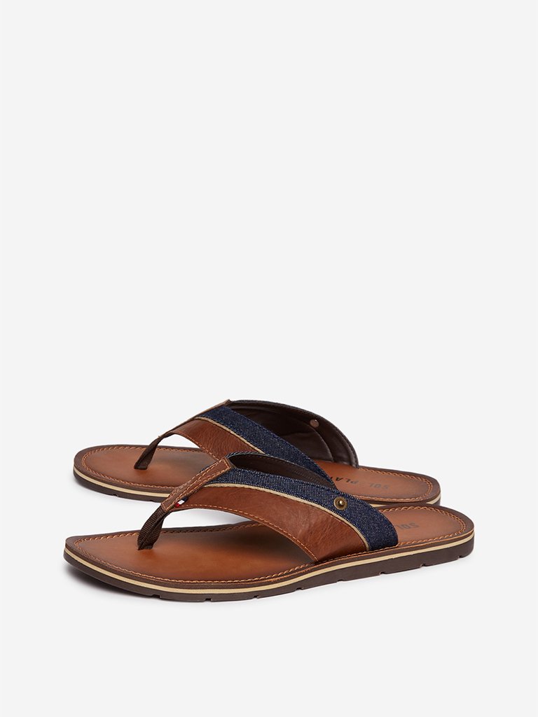 SOLEPLAY Tan V-Strap Faux-Leather Sandals
