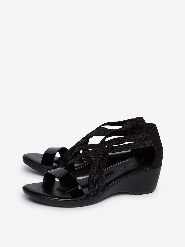 LUNA BLU Black Wedge-Heel Sandals