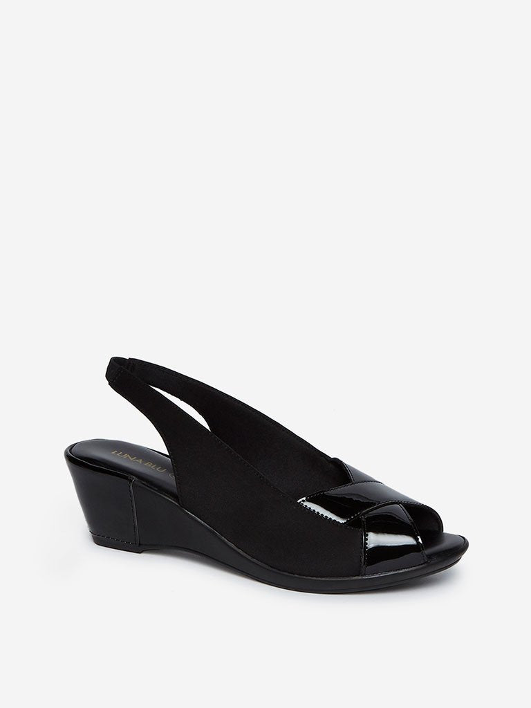LUNA BLU Black Peep-Toe Wedge-Heel Sandals