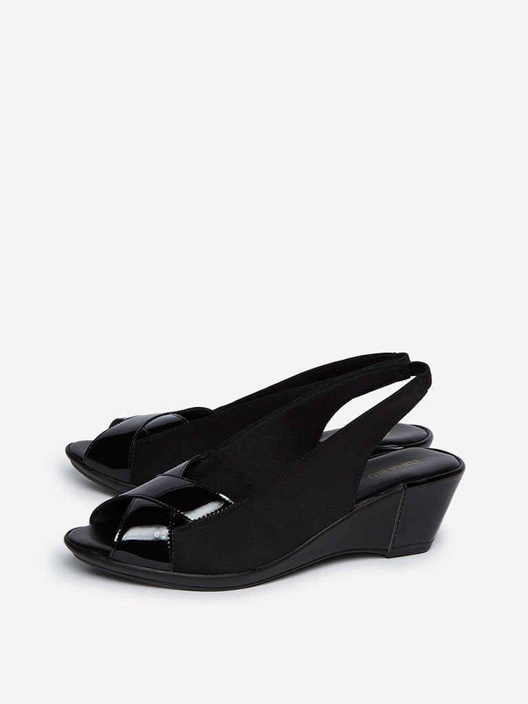 LUNA BLU Black Peep-Toe Wedge-Heel Sandals