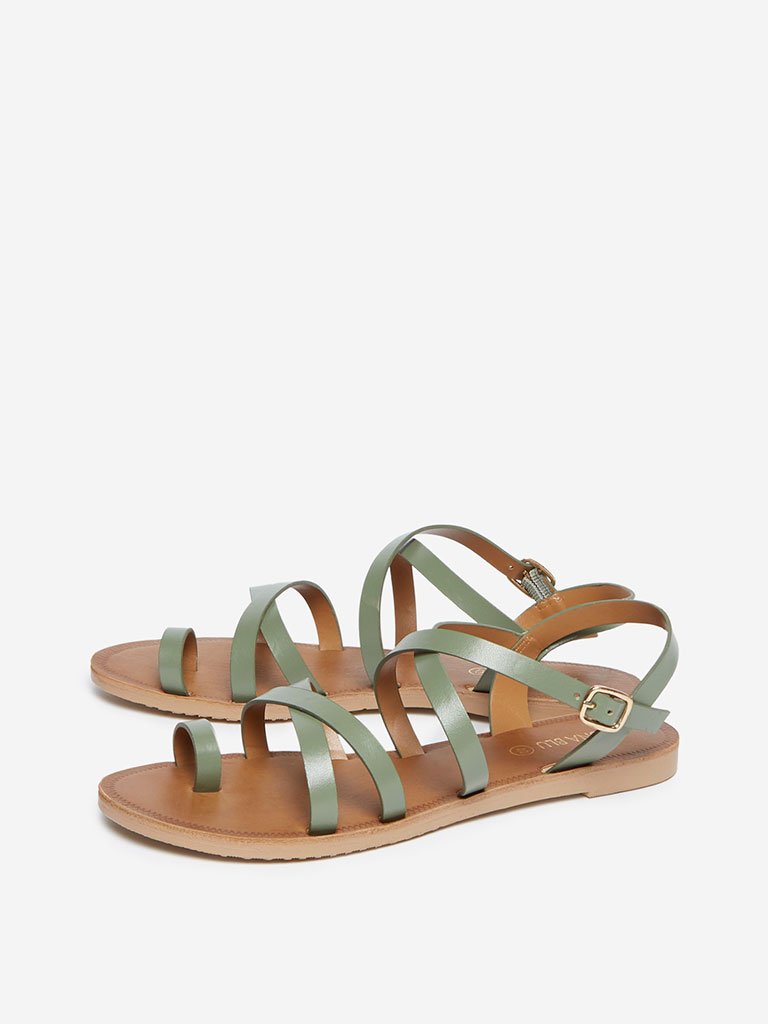 LUNA BLU Sage Green Criss-Cross Sandals