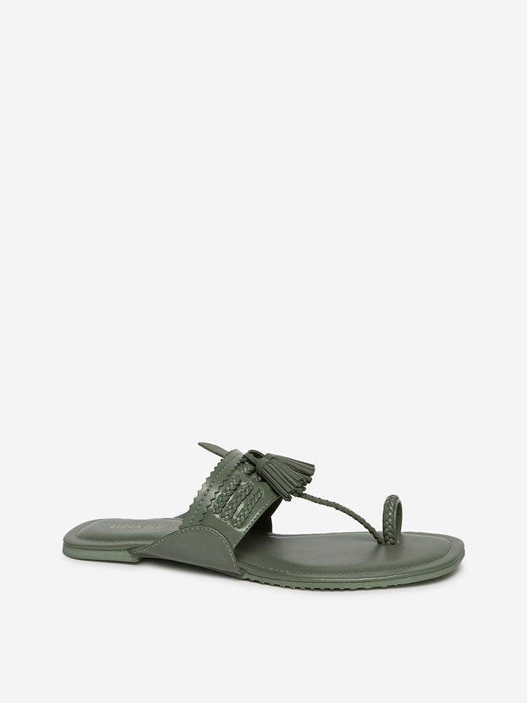 LUNA BLU Khaki Braided Kolhapuri Sandals