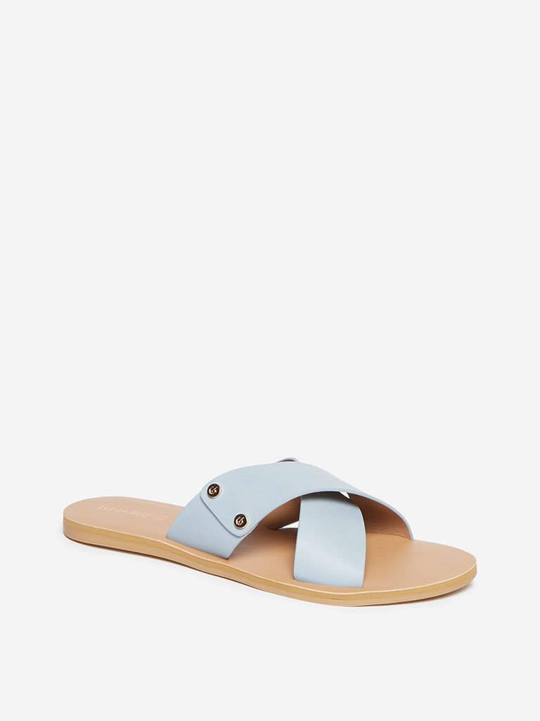 LUNA BLU Light Blue Criss-Cross Strap Slides