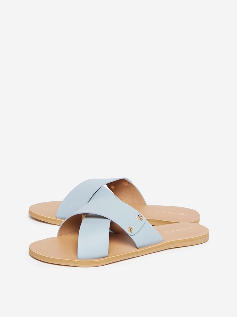LUNA BLU Light Blue Criss-Cross Strap Slides