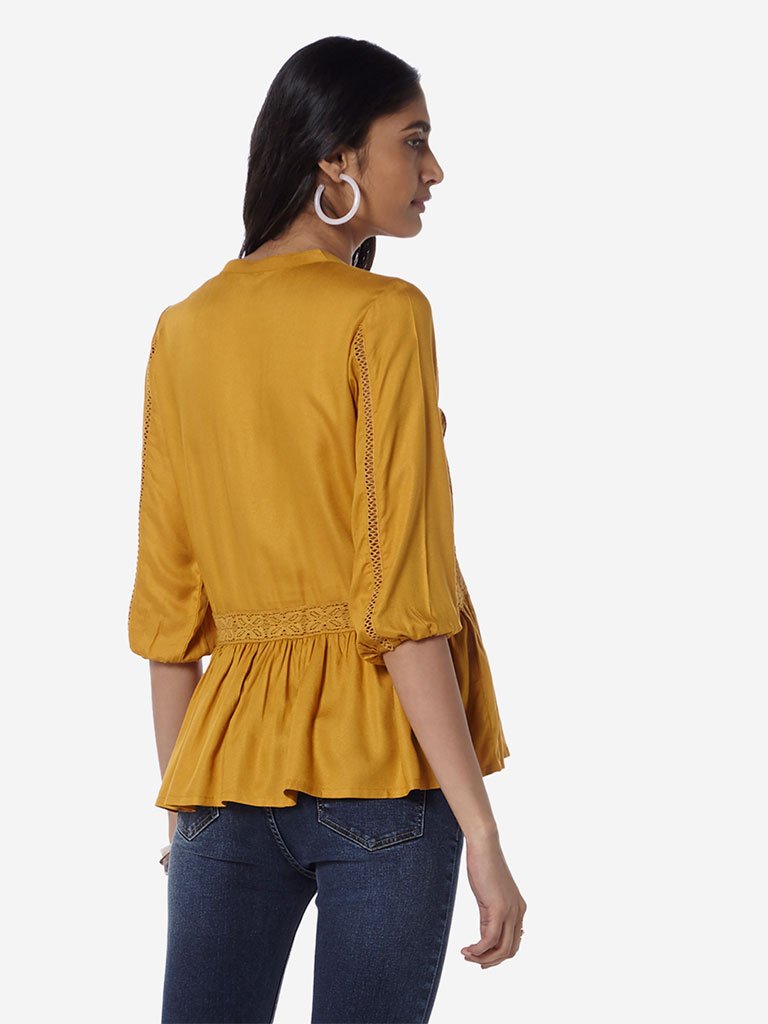 LOV Mustard Lace Detailed Lyka Top