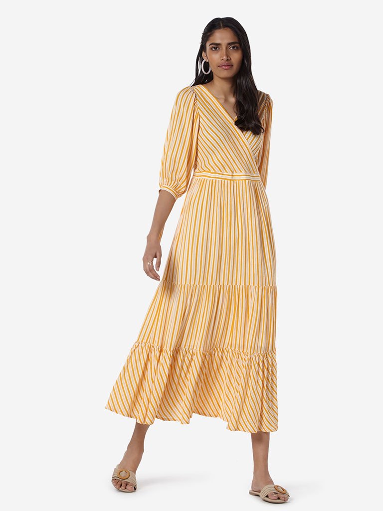 LOV Mustard Striped Tiered Martina Dress