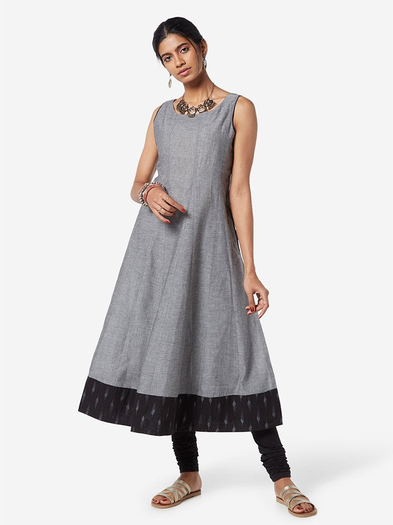 Utsa Grey Fit-And-Flare Pure Cotton Kurta