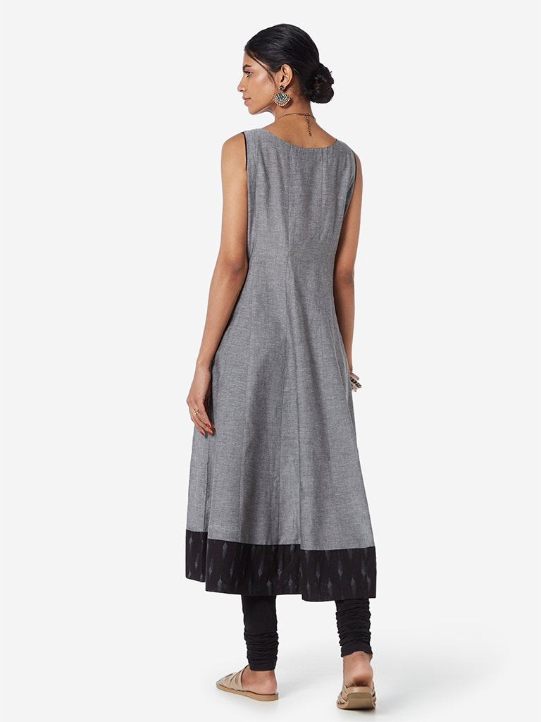 Utsa Grey Fit-And-Flare Pure Cotton Kurta