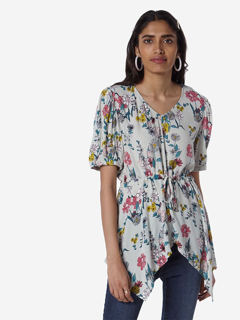 LOV Off-White Floral Patterned Top