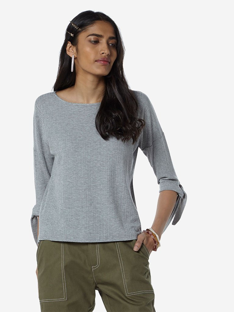 LOV Grey High-Low Salomi Top