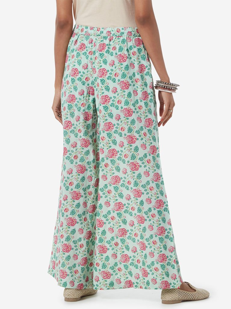 Zuba Mint Floral Flared Palazzos