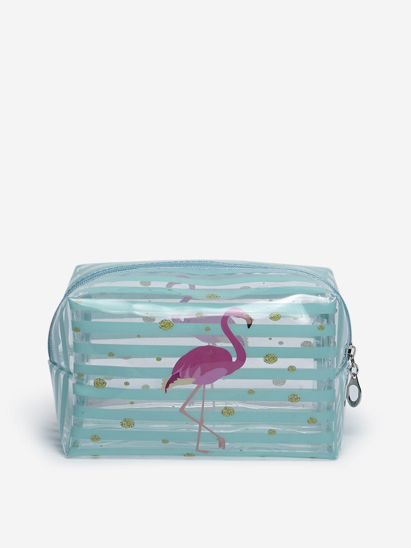 Westside Aqua Striped Flamingo Travel Pouch