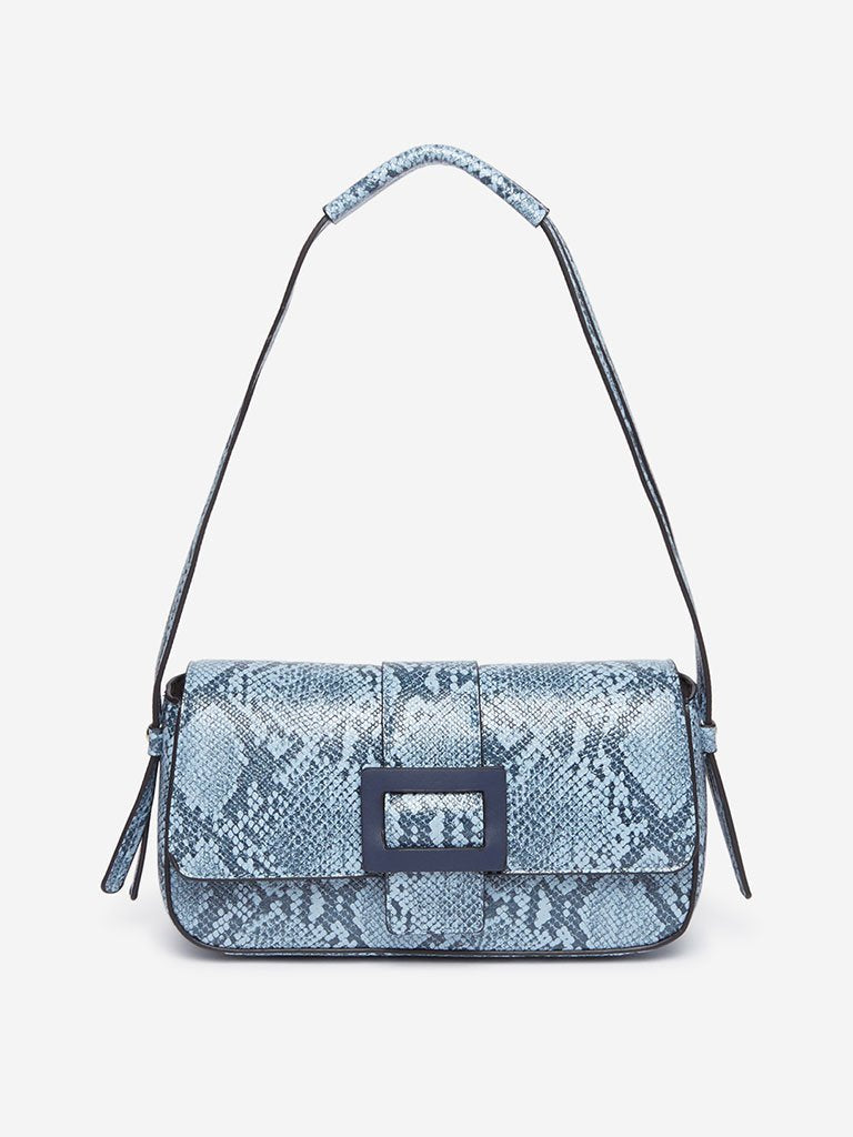 LOV Blue Snakeskin Patterned Saddle Sling Bag
