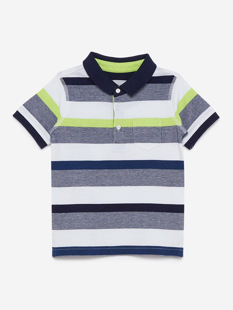 HOP Kids Navy Striped Polo T-Shirt